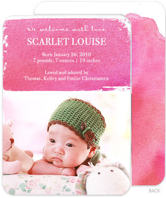 Pink Big Swash Photo Birth Announcements